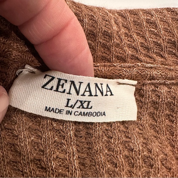 Zenana Thermal Button Down Shirt Womens Size L / XL Brown Cotton Waffle Stretch - Picture 6 of 10